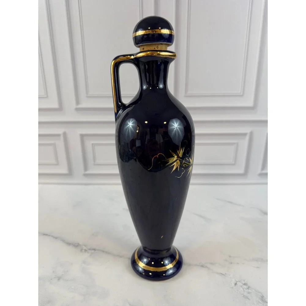 VTG Coronetti Cunardo Italy Cobalt Blue 22K Gold Hand Painted 12in Jug Vase